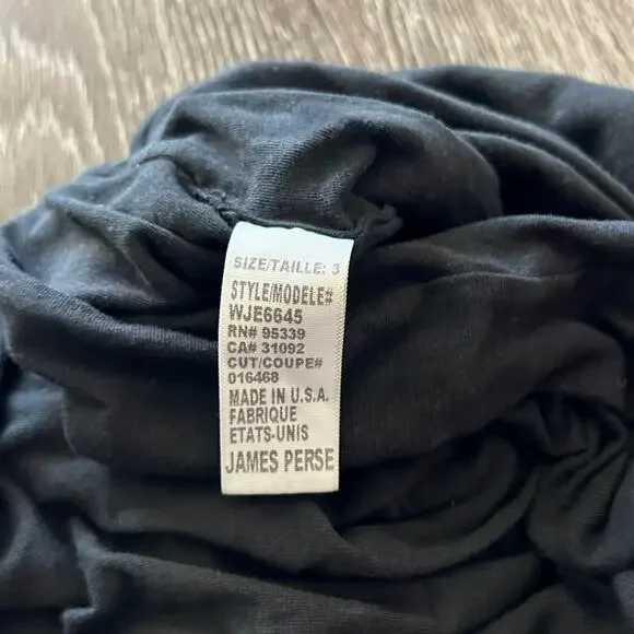 James Perse Black Ruched T-Shirt Midi Dress Women’s Size Large 3 Cotton Stretch - Picture 12 of 16